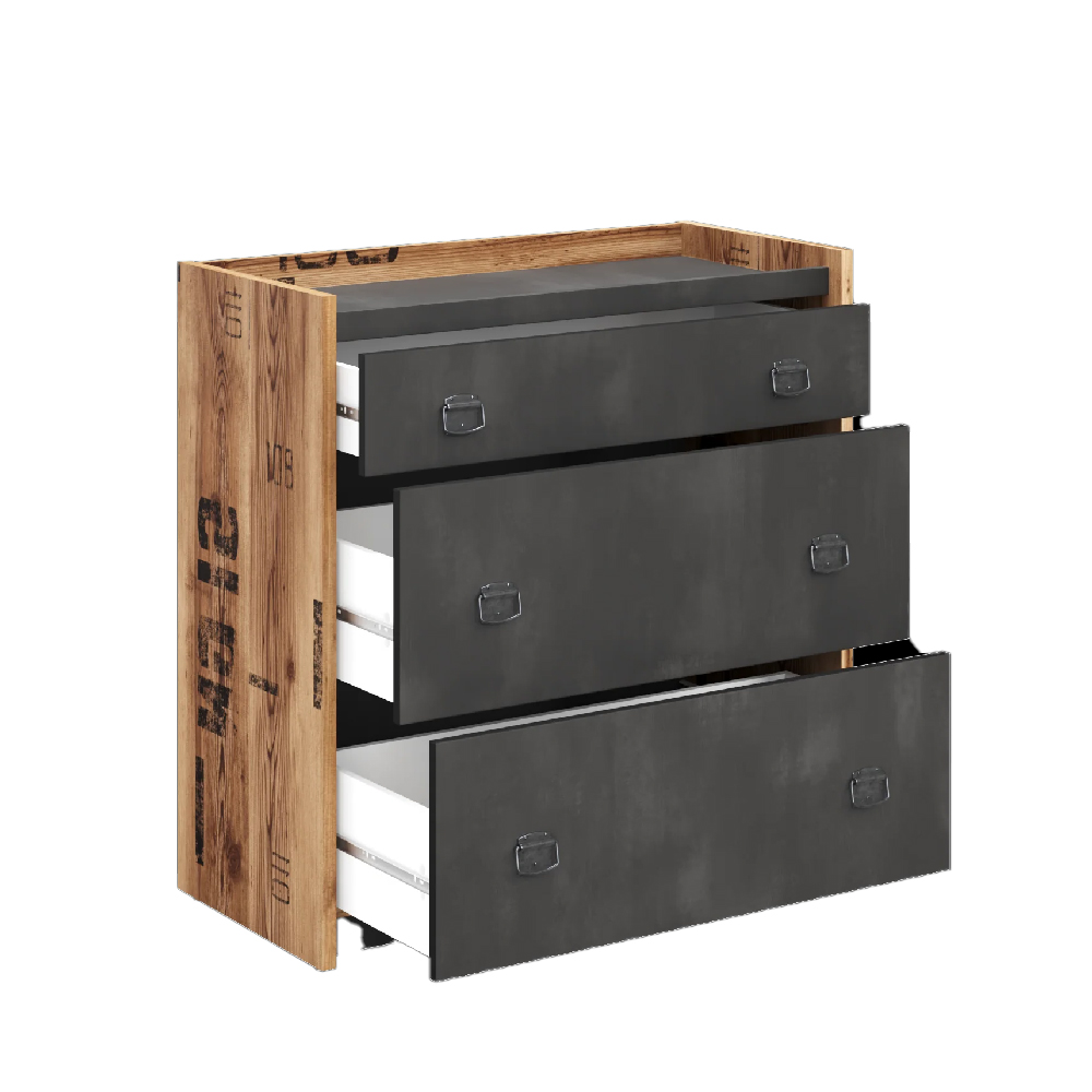 Flint Wooden Chest Of 6 Drawers In Raw Steel