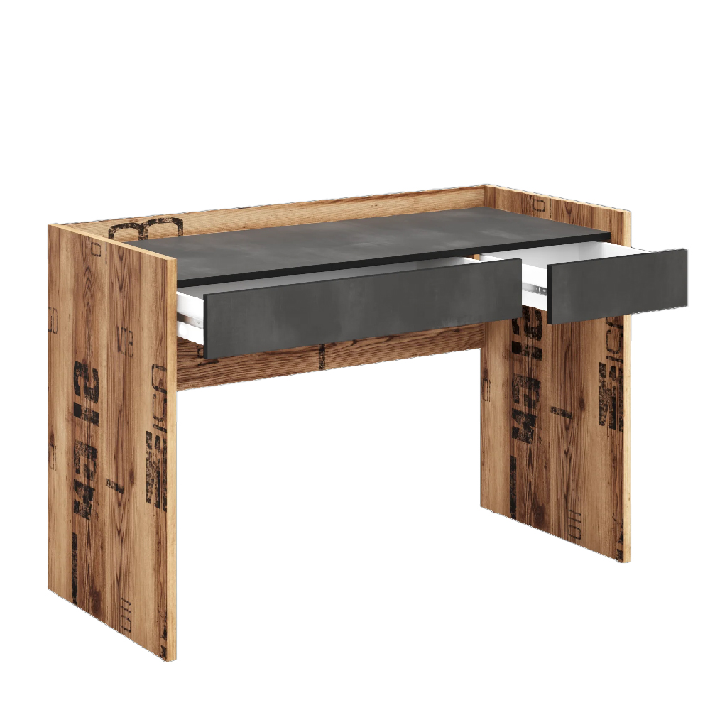 Flint Wooden Laptop Desk With 2 Doors In Raw Steel