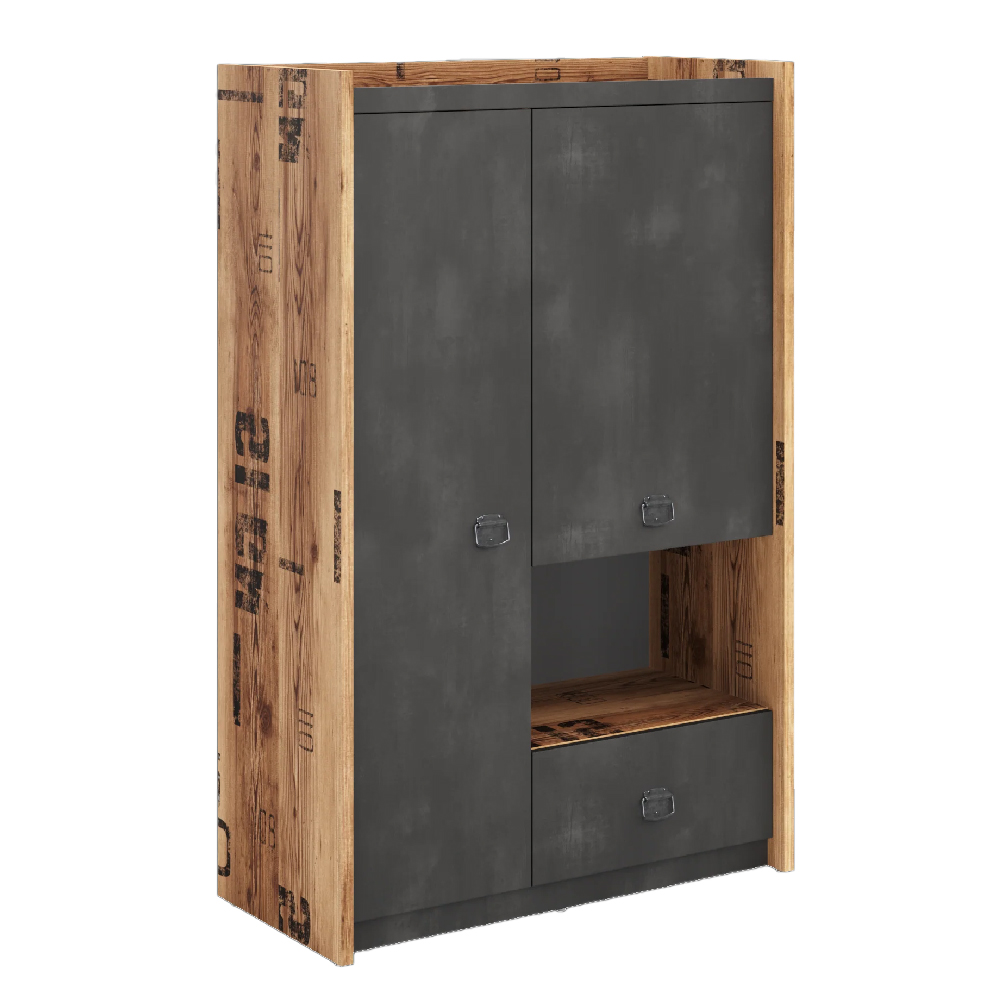 Flint Wooden Storage Cabinet With 2 Doors 1 Drawer In Raw Steel