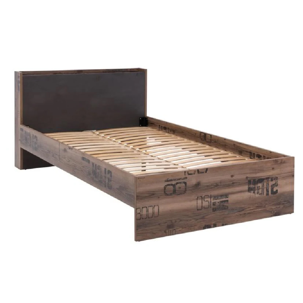Flint Wooden Single Bed In Raw Steel