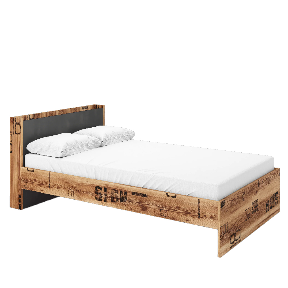 Flint Wooden Small Double Bed In Raw Steel