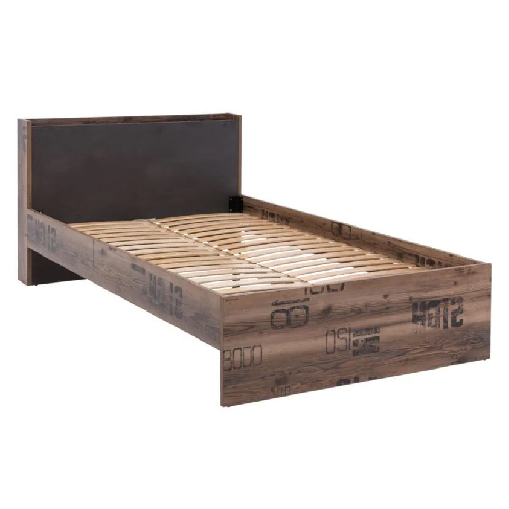 Flint Wooden Small Double Bed In Raw Steel