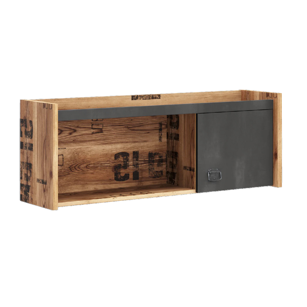 Flint Wooden Wall Hanging Cabinet With 1 Door In Raw Steel
