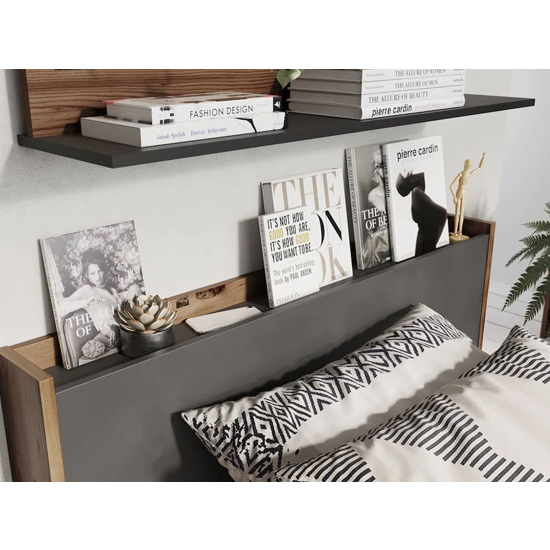 Flint Wooden Wall Shelf In Raw Steel Concrete Effect
