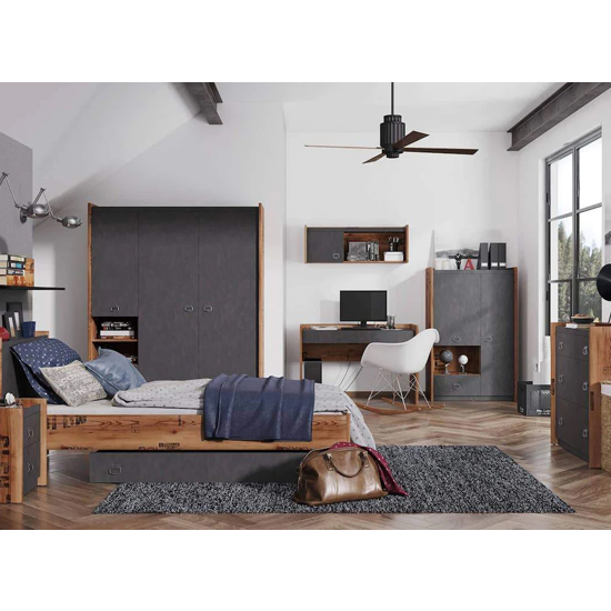 Flint Wooden Wall Shelf In Raw Steel Concrete Effect