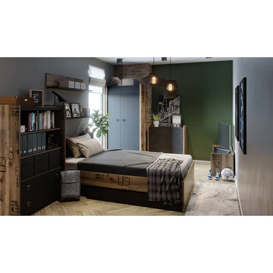 Flint Wooden Wall Shelf In Raw Steel Concrete Effect