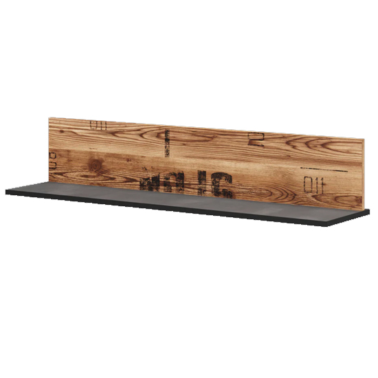 Flint Wooden Wall Shelf In Raw Steel Concrete Effect