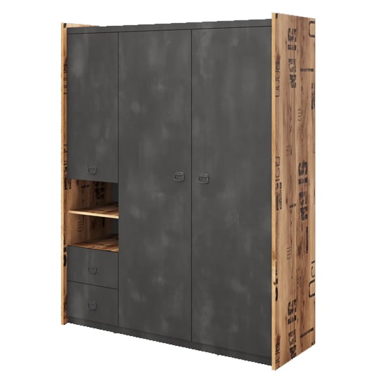 Product photograph of Flint Wooden Wardrobe In Raw Steel Concrete Effect from Furniture in Fashion