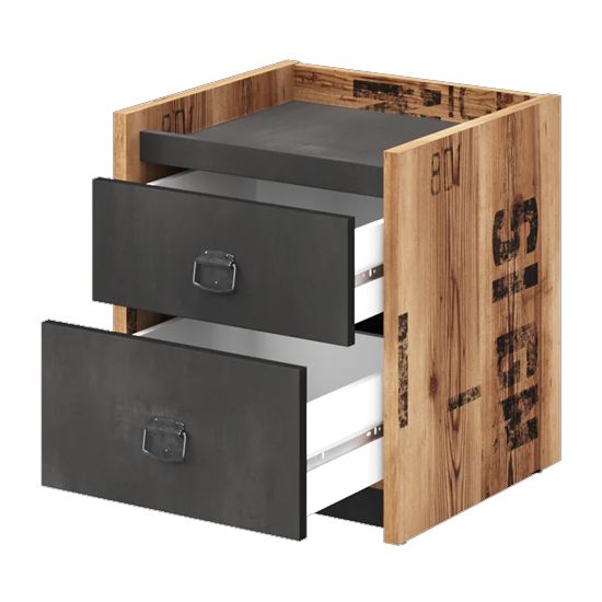 Flint Woooden Bedside Cabinet In Raw Steel Concrete Effect