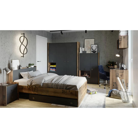 Flint Woooden Bedside Cabinet In Raw Steel Concrete Effect