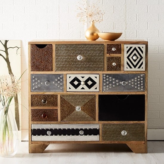 Product photograph of Flocons Wide Chest Of Drawers In Reclaimed Wood With 14 Drawers from Furniture in Fashion