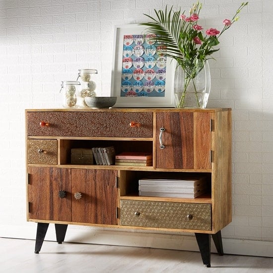 Photo of Flocons wooden sideboard in reclaimed wood with 3 drawers