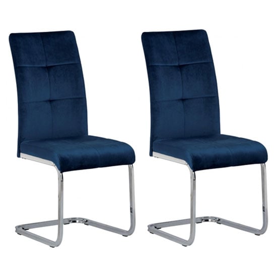 Flotin Blue Velvet Dining Chair In A Pair
