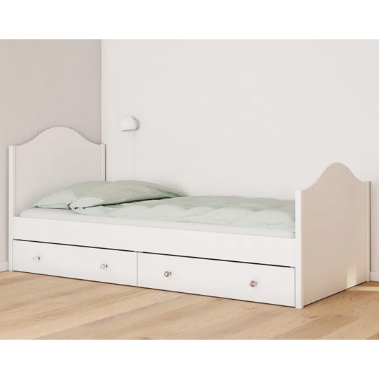 Florence Wooden Single Bed In Pure White With 2 Under Drawers FiF