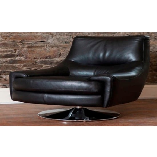 Florentina Swivel Sofa Chair In Black Leather With Chrome