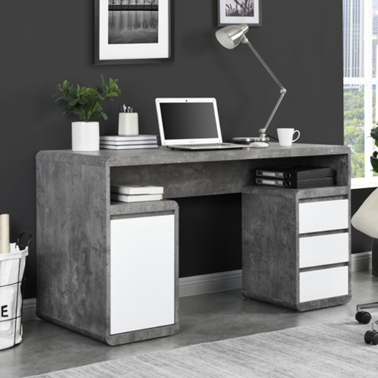 Read more about Florentine gloss computer desk in white and concrete effect