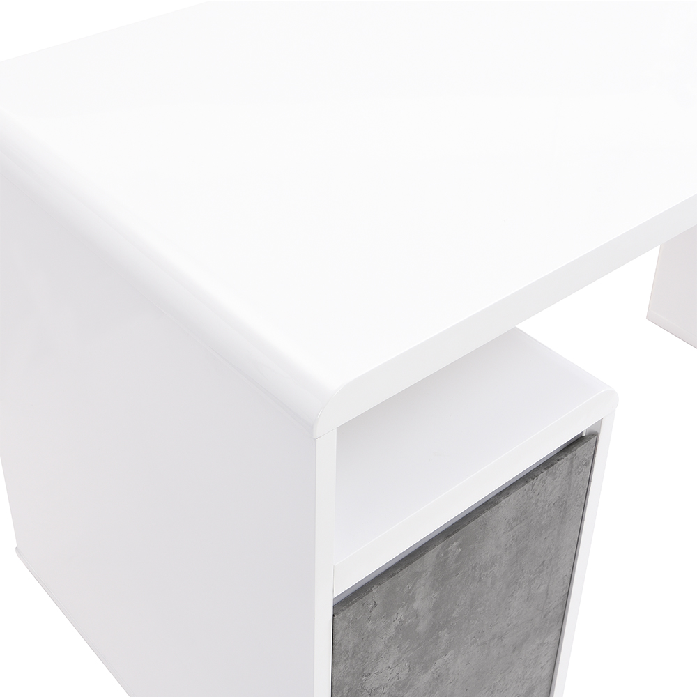 Florentine High Gloss Computer Desk In White And Concrete Effect