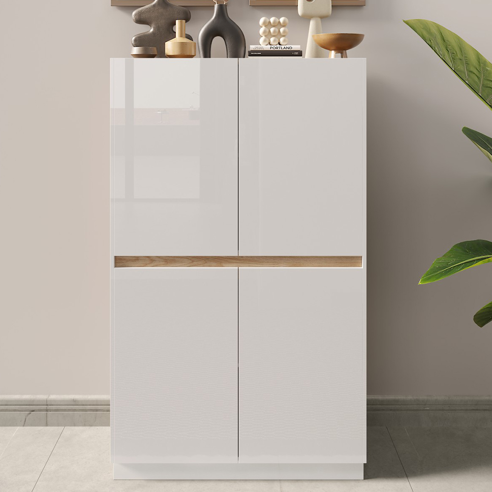 Read more about Flores white gloss highboard with 4 doors in light oak