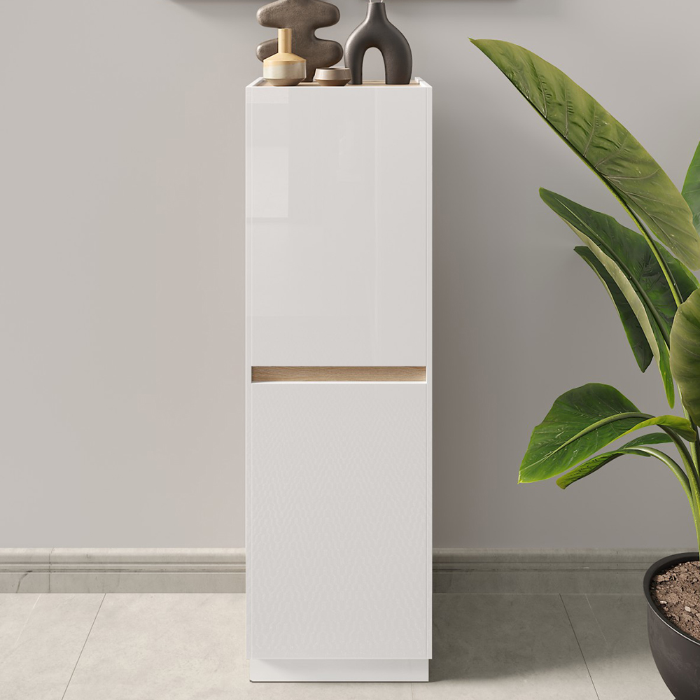 Read more about Flores white gloss storage cabinet with 2 doors in light oak