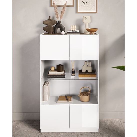 Flores High Gloss Display Cabinet 2 Doors In White And Dark Oak