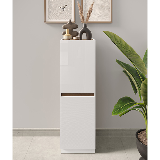 Flores High Gloss Storage Cabinet 2 Doors In White And Dark Oak thumbnail