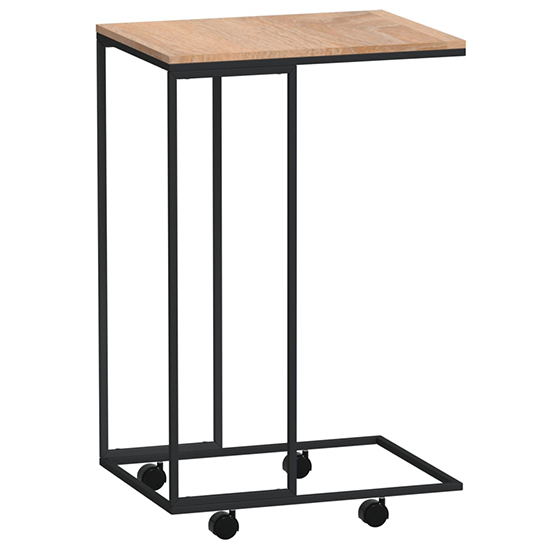Flores Side Table In Natural With Wheels With Black Frame