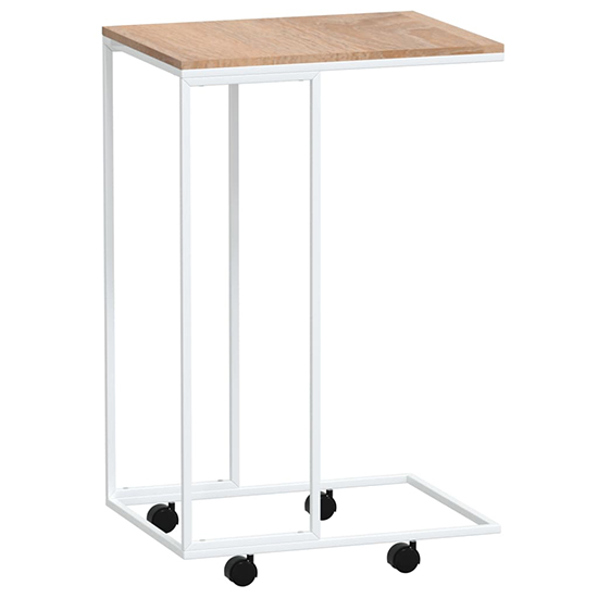 Flores Side Table In Natural With Wheels With White Frame