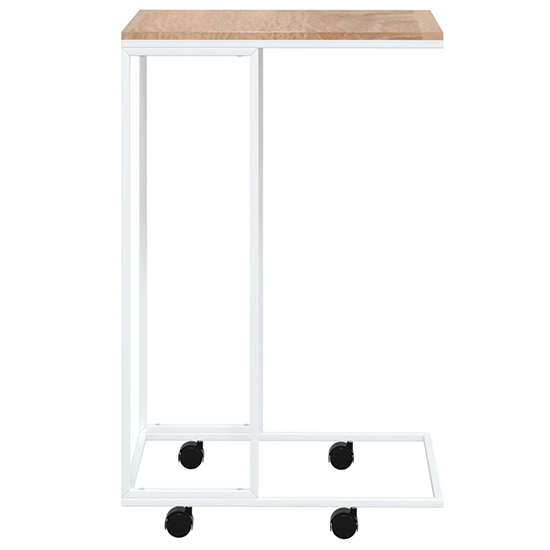 Flores Side Table In Natural With Wheels With White Frame