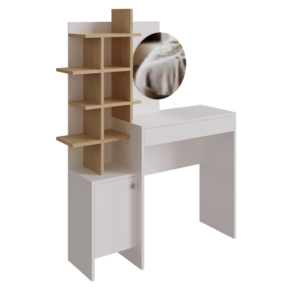 Flores Wooden Dressing Table With Mirror In White And Oak