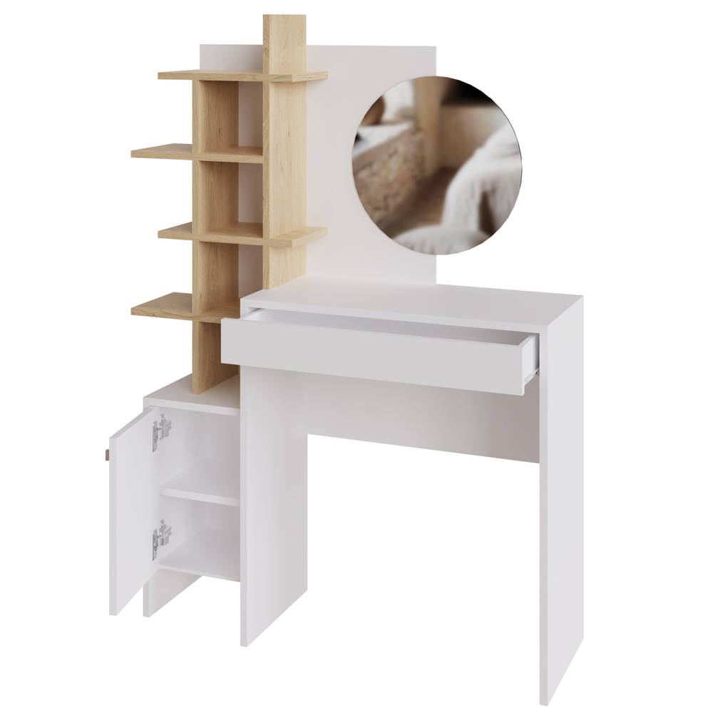 Flores Wooden Dressing Table With Mirror In White And Oak