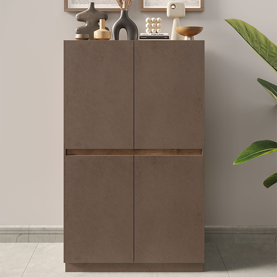 Flores Wooden Highboard With 4 Doors In Bronze And Dark Oak thumbnail