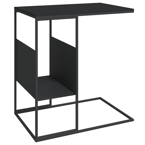 Flores Wooden Side Table In Black With Black Metal Frame