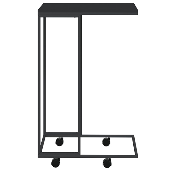 Flores Wooden Side Table In Black With Wheels With Black Frame