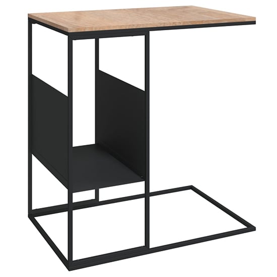 Flores Wooden Side Table In Natural With Black Metal Frame