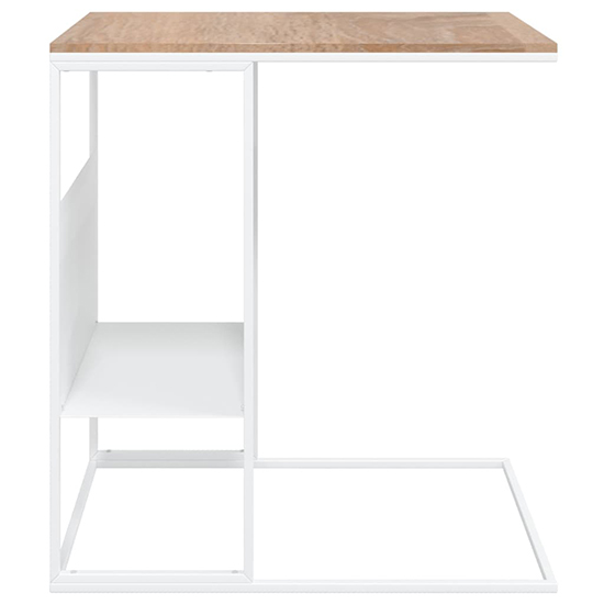 Flores Wooden Side Table In Natural With White Metal Frame