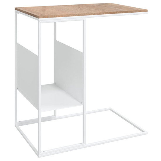 Flores Wooden Side Table In Natural With White Metal Frame