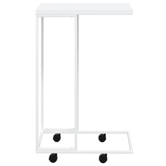 Flores Wooden Side Table In White With Wheels With White Frame