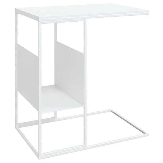 Flores Wooden Side Table In White With White Metal Frame
