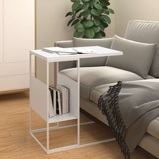 Flores Wooden Side Table In White With White Metal Frame Furniture in