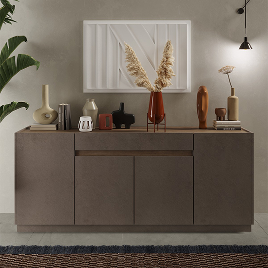 Flores Wooden Sideboard 4 Doors 1 Drawer In Bronze And Dark Oak thumbnail