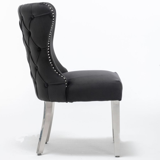 Floret Button Back Black Velvet Dining Chairs In Pair_3