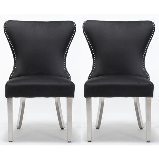 Floret Button Back Black Velvet Dining Chairs In Pair