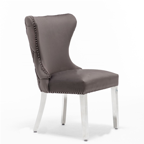 Floret Button Back Dark Grey Velvet Dining Chairs In Pair_3