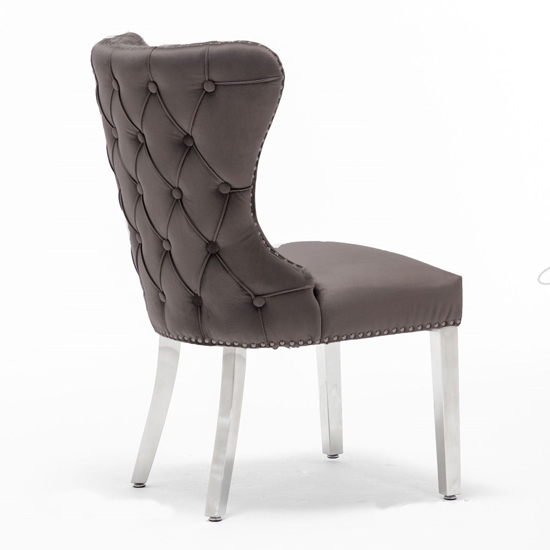 Floret Button Back Velvet Dining Chair In Dark Grey_3