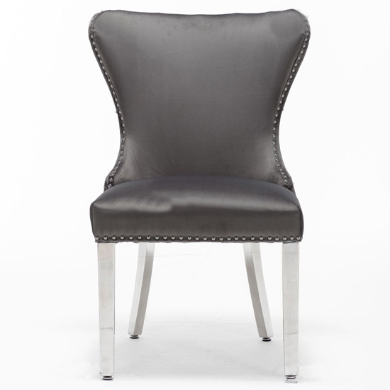 Floret Button Back Velvet Dining Chair In Dark Grey