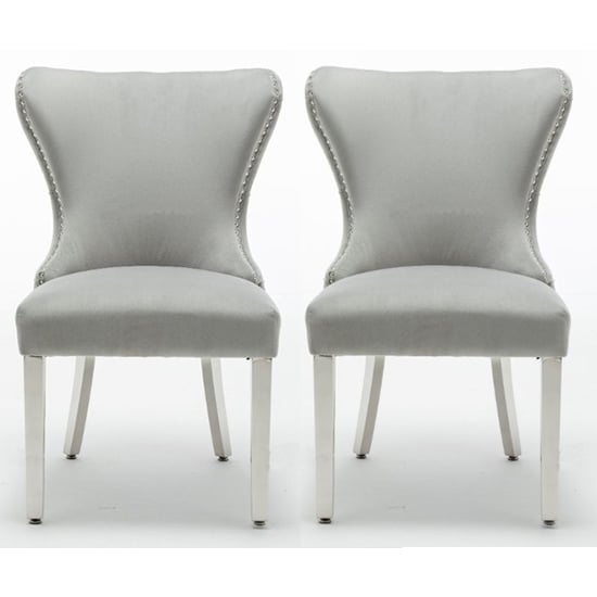 Floret Button Back Light Grey Velvet Dining Chairs In Pair