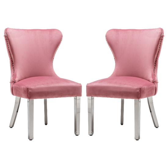 Floret Button Back Blush Pink Velvet Dining Chairs In Pair_1