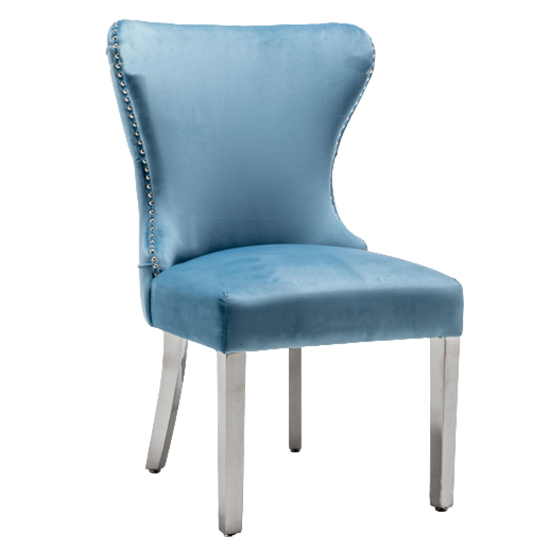 Floret Button Back Velvet Dining Chair In Blue