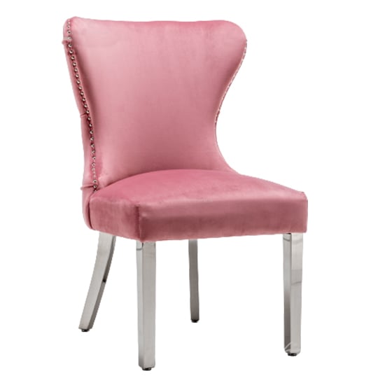 Floret Button Back Velvet Dining Chair In Blush Pink