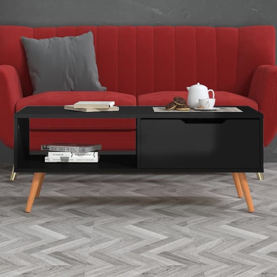 Product photograph of Floria High Gloss Coffee Table With 1 Drawer In Black from Furniture in Fashion